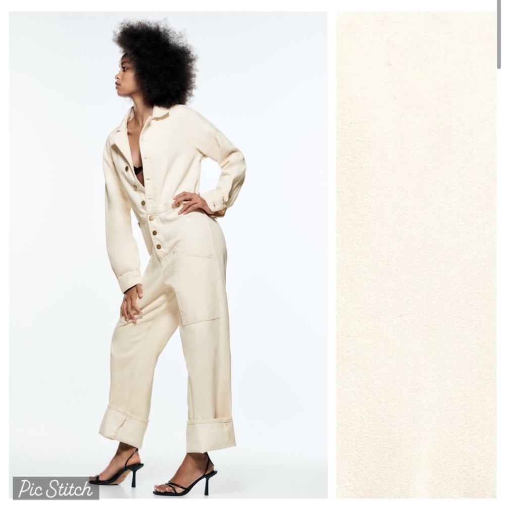 NWT Zara Ecru all in one cream denim jumpsuit - Picture 3 of 8